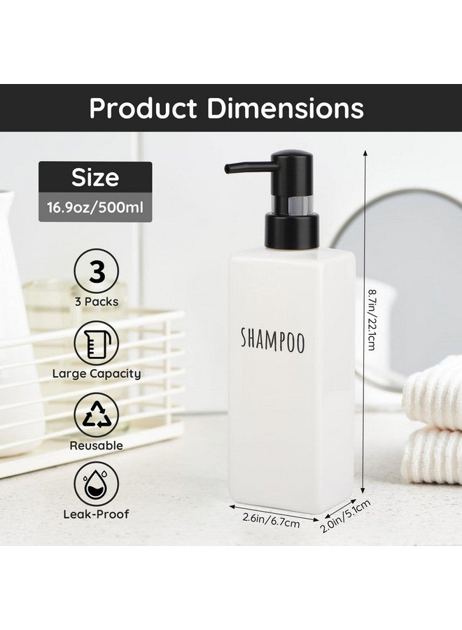 سيج بيوتي موزع صابون مربع من سيجبيوتي، عبوة من 3 قطع من موزعات الصابون البلاستيكية العصرية للحمام، زجاجة شامبو وبلسم قابلة لإعادة التعبئة سعة 16.9 أونصة، موزع صابون جل لوشن فارغ سعة 500 مل للاستحمام للجسم والحمام العصري - Image 3