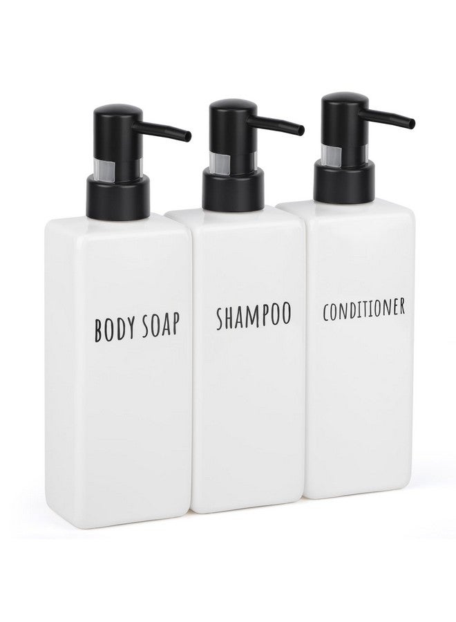 سيج بيوتي موزع صابون مربع من سيجبيوتي، عبوة من 3 قطع من موزعات الصابون البلاستيكية العصرية للحمام، زجاجة شامبو وبلسم قابلة لإعادة التعبئة سعة 16.9 أونصة، موزع صابون جل لوشن فارغ سعة 500 مل للاستحمام للجسم والحمام العصري - Image 1