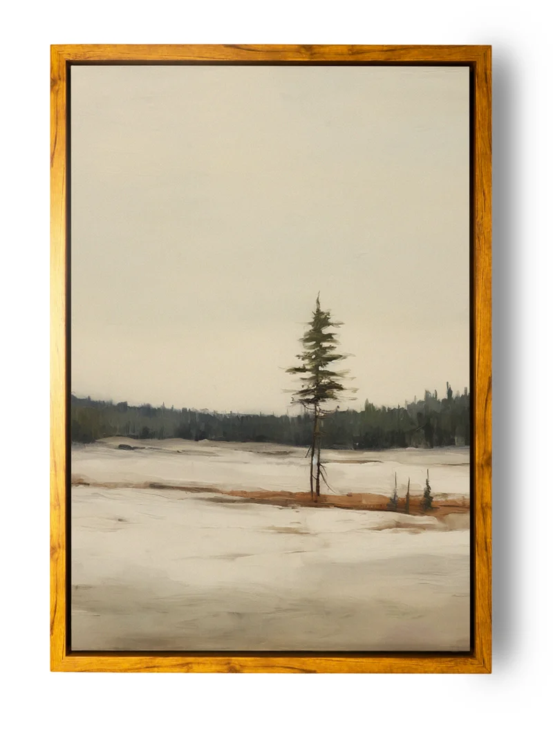LOWHA Canvas Wall Art Stretched Over Wooden Frame with Wooden Color Floating Frame and Vintage Style Green Spaces Painting
