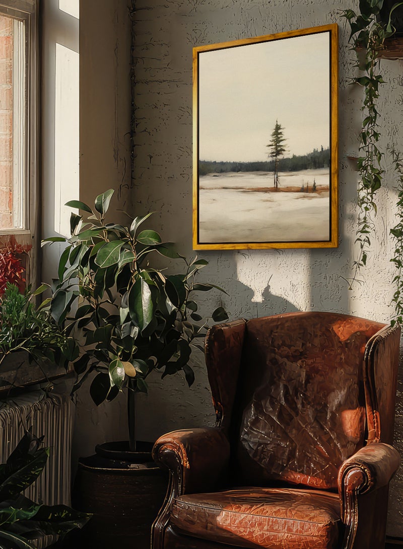 لوحة كانفاس على إطار خشبي بإطار خارجي باللون الخشبي وتصميم منظر كلاسيكي لمساحات خضراء - Image 2