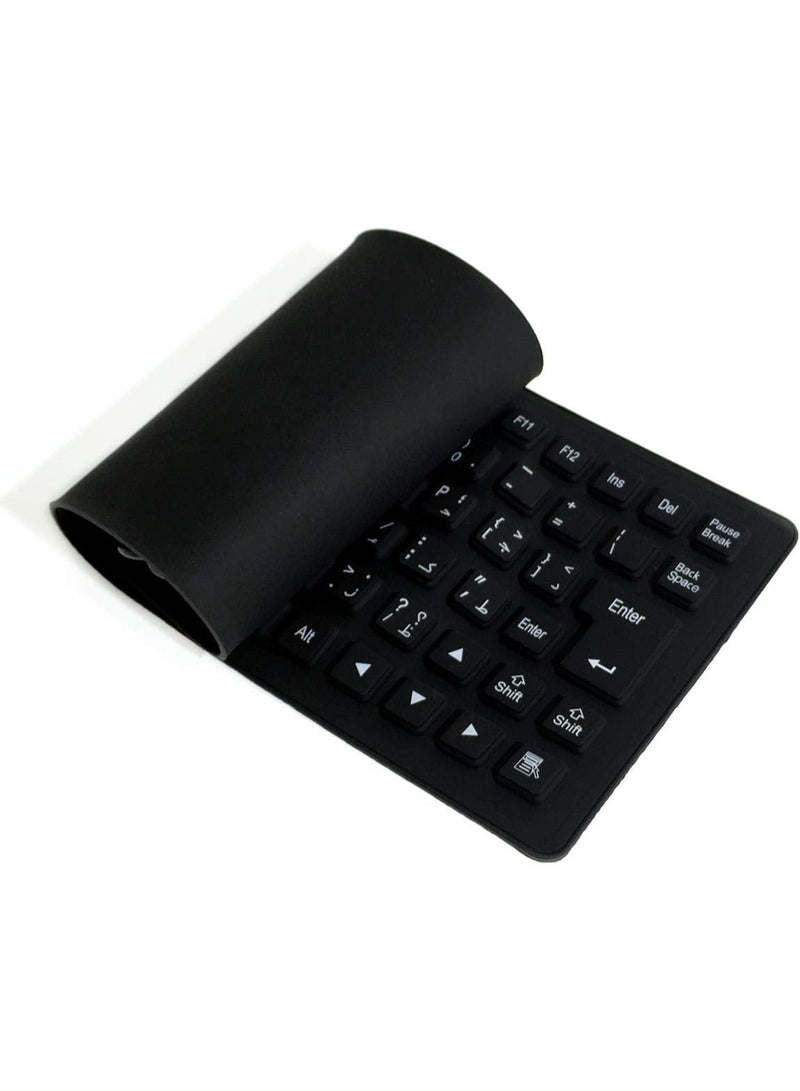 Flexible Foldable Silicone USB Keyboard with 85 Keys – Arabic & English Layout, Soft Rubber, Black - Image 2