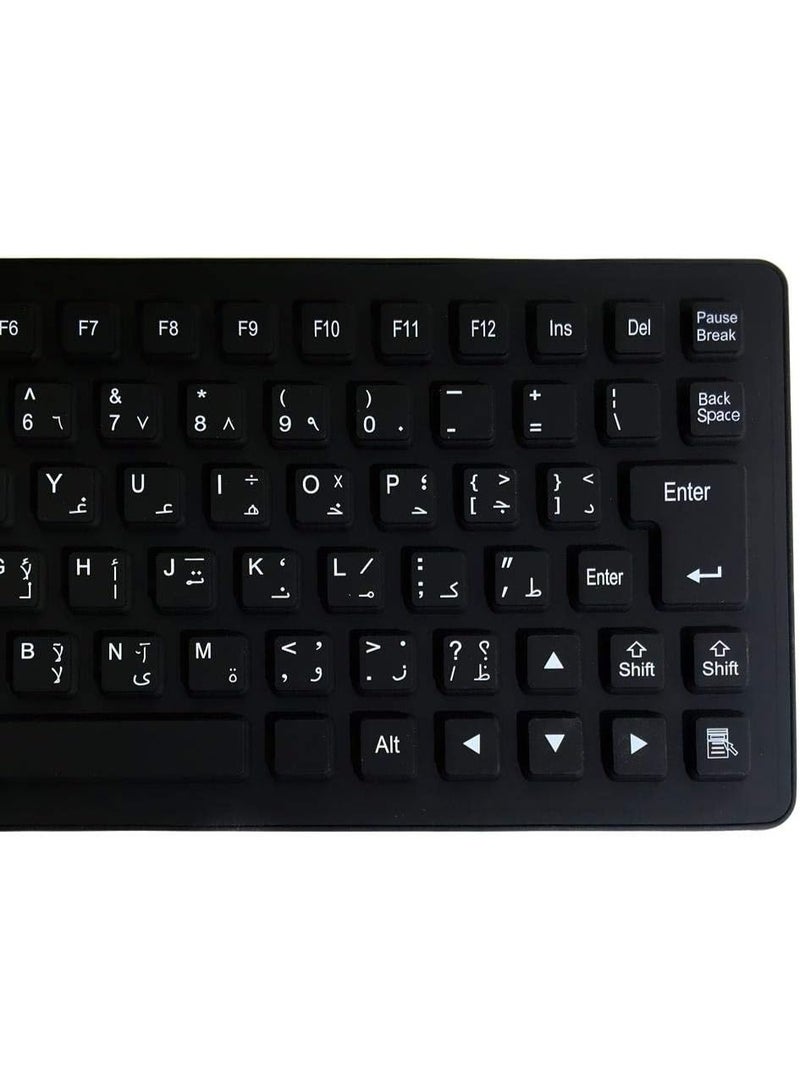 Flexible Foldable Silicone USB Keyboard with 85 Keys – Arabic & English Layout, Soft Rubber, Black - Image 1