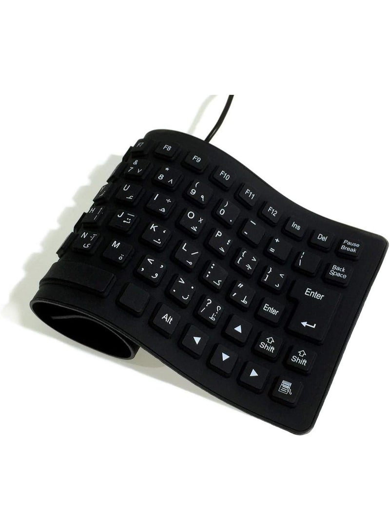 Flexible Foldable Silicone USB Keyboard with 85 Keys – Arabic & English Layout, Soft Rubber, Black - Image 3