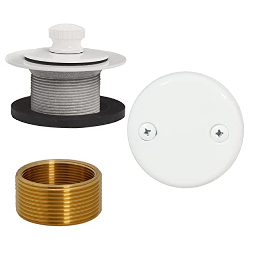 Westbrass D94K50 Twist Close Bathtub Drain Stopper with 2Hole Faceplate and Adapter Bushing Powder Coat White - Image 1