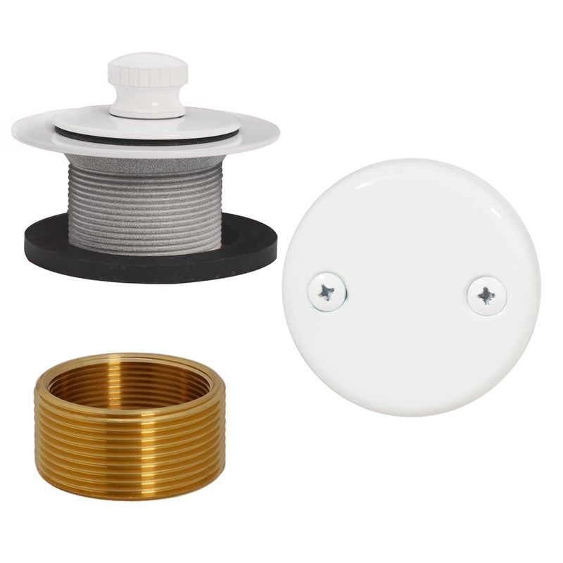 Westbrass D94K50 Twist Close Bathtub Drain Stopper with 2Hole Faceplate and Adapter Bushing Powder Coat White - Image 2