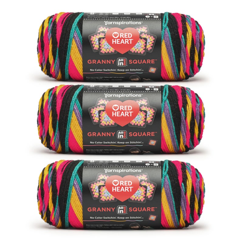 Red Heart All in One Granny Square Rad Party 3 Pack of 250g Yarn - Image 1