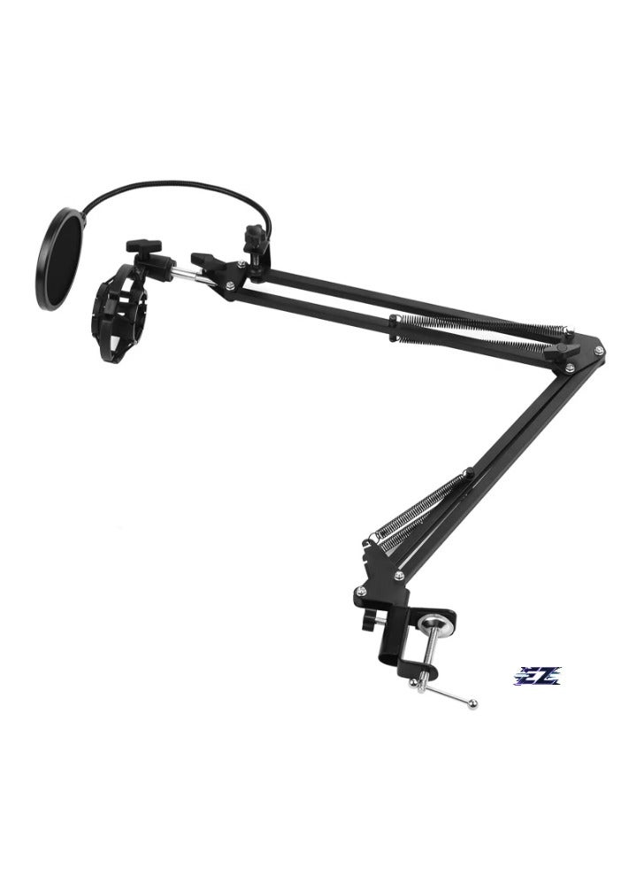 ELTRAZONE Adjustable Foldable Microphone Stand – Heavy Duty Metal Mic Arm Bracket with Shock Proof Holder, Windshield, and Pop Filter for Studio Recording, Live Video Broadcasting, and Online Singing  - Image 2