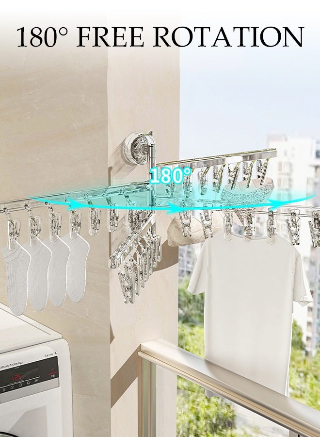 DUNISO Portable Foldable Drying Rack Wall Mount Clothes Drying Racks with Strong Suction Cup Space Saving Expandable Sock Hanger Multipurpose Clothes Rack with clips for Balcony, Laundry, Patio， Travel and Outdoor - Image 3