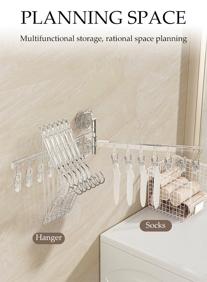 DUNISO Portable Foldable Drying Rack Wall Mount Clothes Drying Racks with Strong Suction Cup Space Saving Expandable Sock Hanger Multipurpose Clothes Rack with clips for Balcony, Laundry, Patio， Travel and Outdoor - Image 2