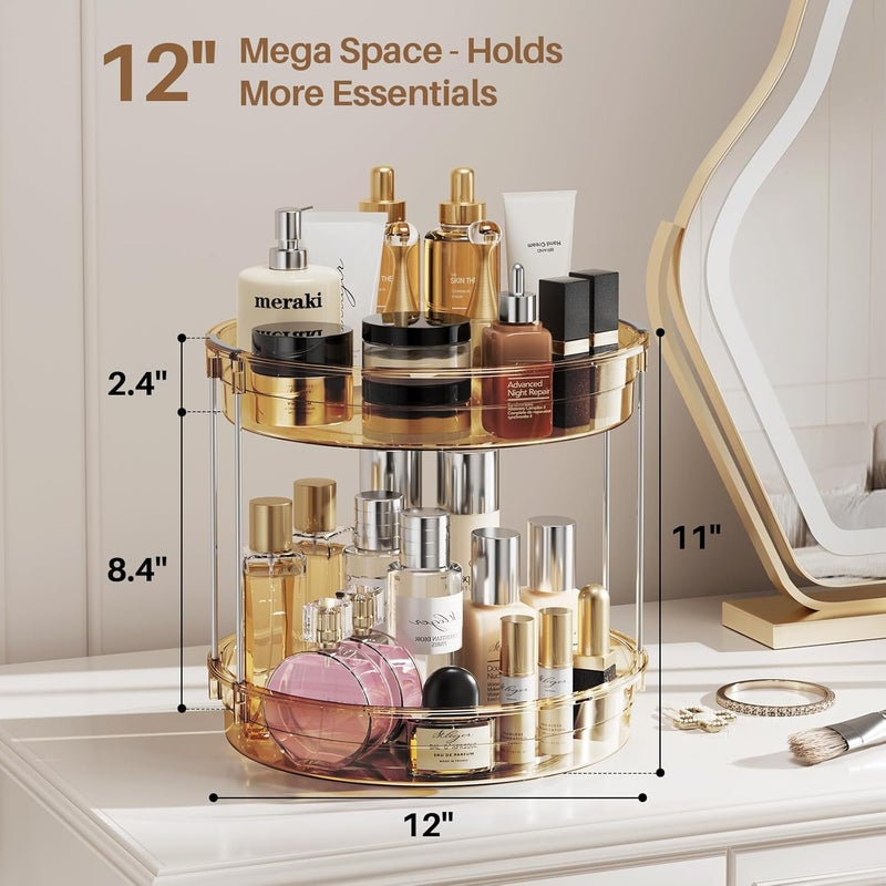 LAMU 12inch 2 Tier Lazy Susan Turntable Organizer Rotating Spice Rack Organization for Cabinet, Kitchen, Pantry, Countertop, Bathroom, Vanity, Medicine Cabinet Organizer, Amber - Image 3