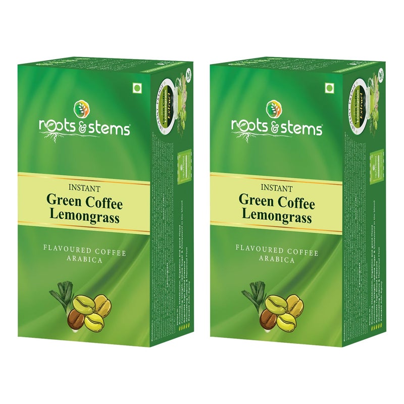 roots & stems Green Coffee Lemongrass | Instant Premix Extract Powder with Probiotic | Arabica, Flavoured Coffee |200g (5gx20 Sachets) Pack of 2 - Image 1