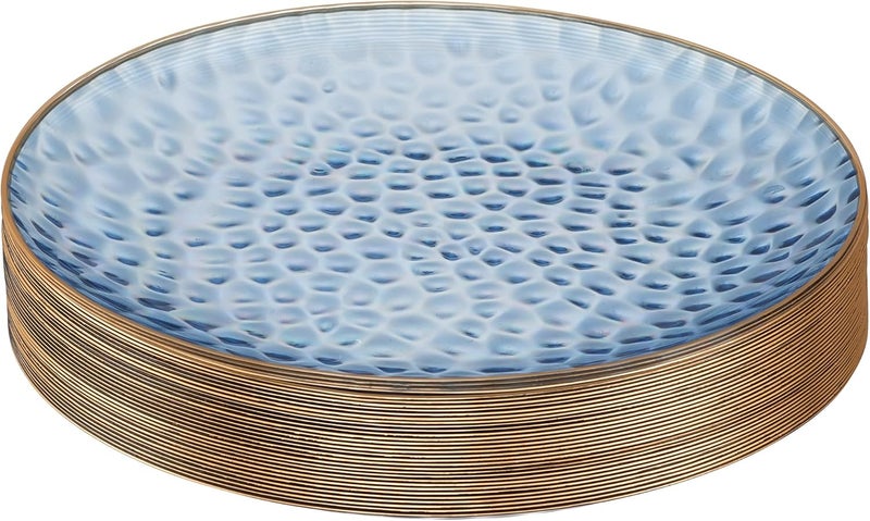 PLASTICPRO 30 Pack Hammered Plastic Plates Heavyweight Disposable Plastic Plates Elegant Clear Hammered Rim Platsic Party Dishes (Hammered Blue With Gold Rim, 10'' INCH PLATES) - Image 1