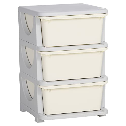 Qaba 3 Tier Kids Storage Unit Toy Organizers and Storage with 3 Drawer Chest for Kids Bedroom Nursery Kindergarten Living Room for Boys Girls Toddlers Cream White - Image 1