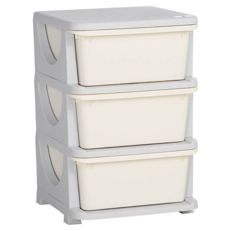 Qaba 3 Tier Kids Storage Unit Toy Organizers and Storage with 3 Drawer Chest for Kids Bedroom Nursery Kindergarten Living Room for Boys Girls Toddlers Cream White - Image 2