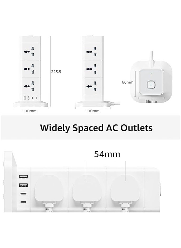 TYCOM Power Cord Strip Surge Protector With Usb + Type C, Extension Cord Flat Plug With 12 Ac Outlet and 2 Usb 1 Type C, Small Desktop Station, Compact Socket - 3 Tiers Grey and White.  - Image 2