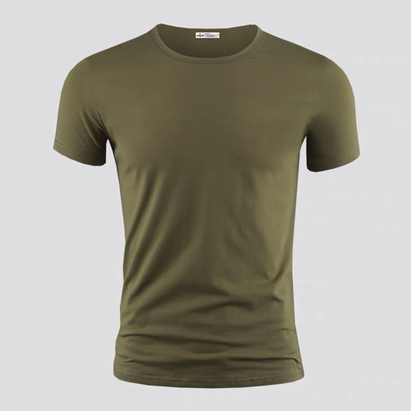 Summer Short-Sleeved T-Shirt Men'S Round Neck Solid Color Slim-Fit Half-Sleeved Fashionable All-Match Casual Top Young And Middle-Aged Sports T-Shirt - Image 1