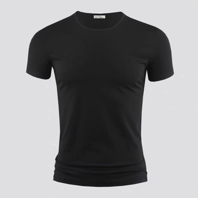 Summer Short-Sleeved T-Shirt Men'S Round Neck Solid Color Slim-Fit Half-Sleeved Fashionable All-Match Casual Top Young And Middle-Aged Sports T-Shirt - Image 2