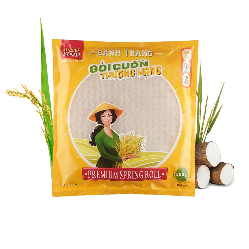 SIMPLY FOOD Simply Food  Round Premium Spring Roll Rice Paper Wrapper All Natural Rice Paper Wrappers for Spring Rolls Easy to Use GlutenFree NonGMO 22 cm 