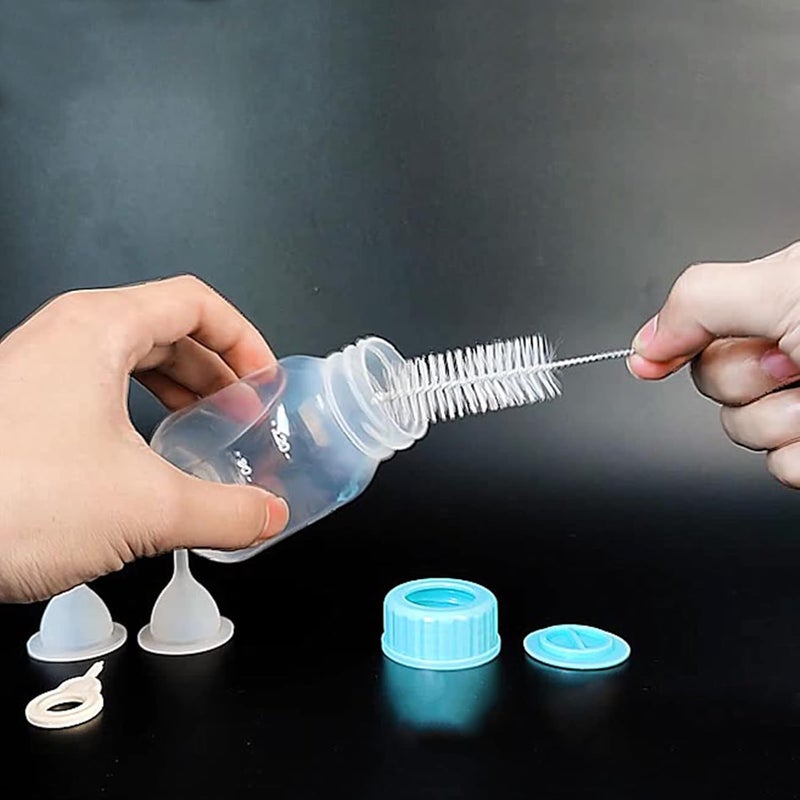 4 Pieces Pet Feeding Bottles Newborn Small Animal Milk Bottle for Kitten Puppy Nursing Nipple Brush 4oz - Yellow - Image 2