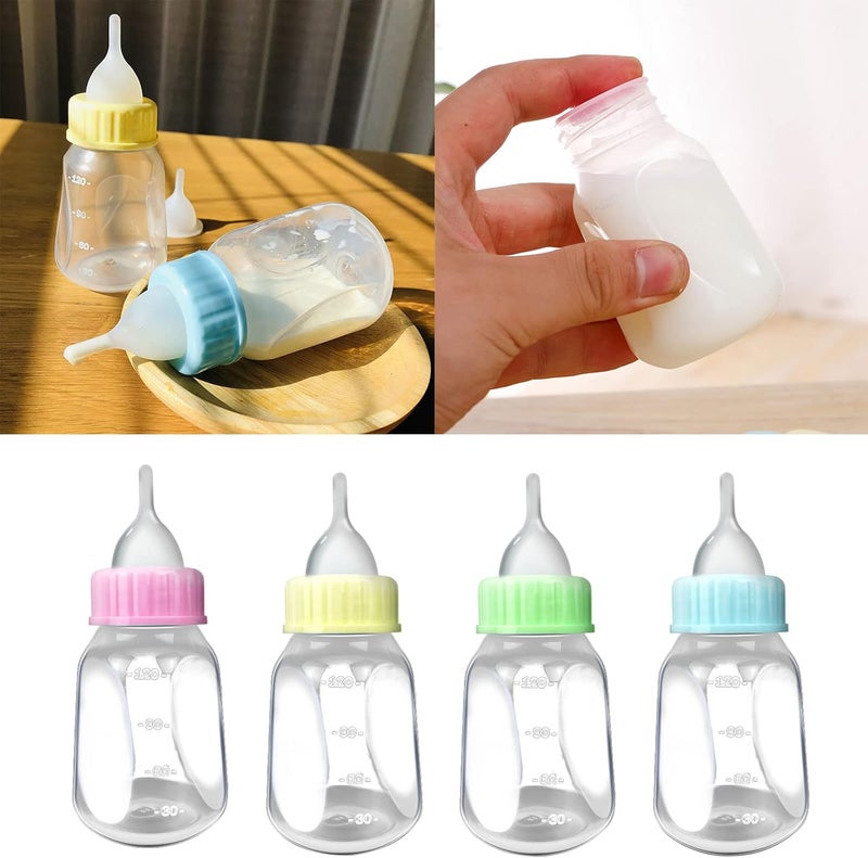 4 Pieces Pet Feeding Bottles Newborn Small Animal Milk Bottle for Kitten Puppy Nursing Nipple Brush 4oz - Yellow - Image 1