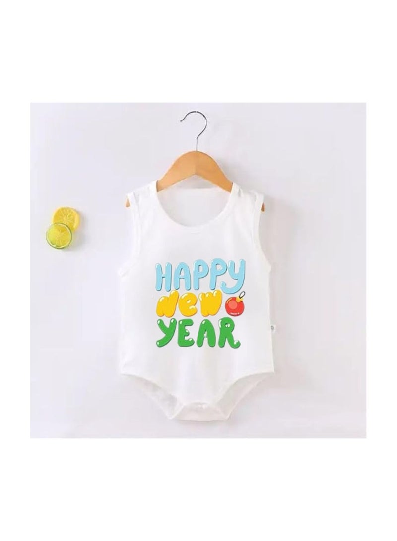 برينت شوب فور مي بدلة أطفال Happy New Year بأكمام أقل من القطن الناعم للجنسين للعام الجديد - هدية لحديثي الولادة والأطفال الصغار - ملابس رأس السنة الجديدة للطفل  - Image 2