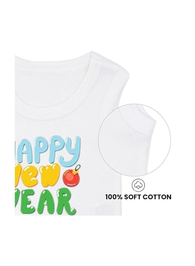 برينت شوب فور مي بدلة أطفال Happy New Year بأكمام أقل من القطن الناعم للجنسين للعام الجديد - هدية لحديثي الولادة والأطفال الصغار - ملابس رأس السنة الجديدة للطفل  - Image 3