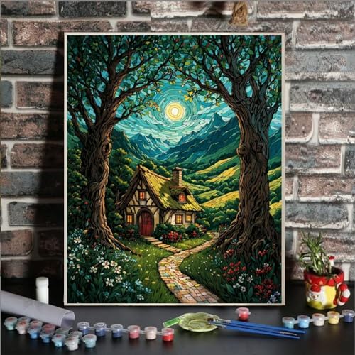 ldazao Landscape Paint By Numbers Kit for Adults Beginner Moon Forest Adult Paint By Number Kits On Canvas Adults PaintByNumber DIY Oil Painting Kits for Gift Wall Decor 16x20 Inch - Image 3