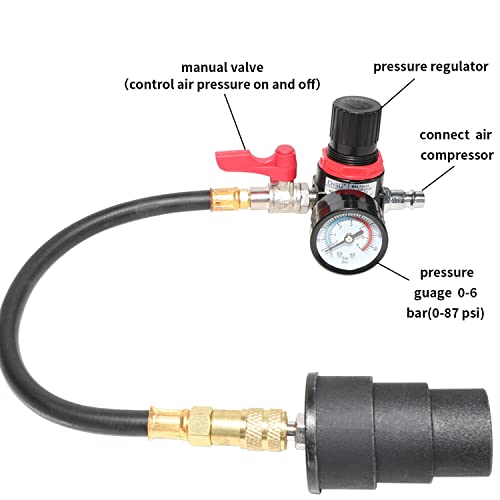 DPTOOL Turbo System Leakage Tester Turbocharger Air Pressure Guage Cooling System Intercoolers Radiators Hose Leaks Test with Regulator Manual Valve 1.38''-3.54'' - Image 4