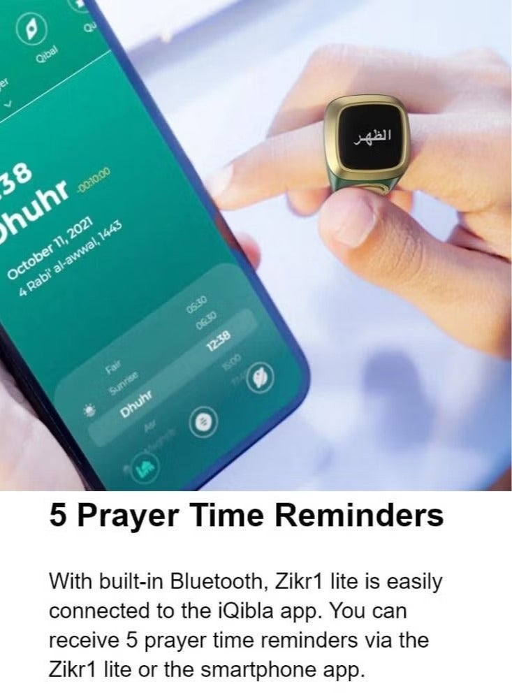 Zikr 1 Lite Smart Ring for Muslims Tally Tasbeeh Counter with Vibration Reminder 18mm - Image 2