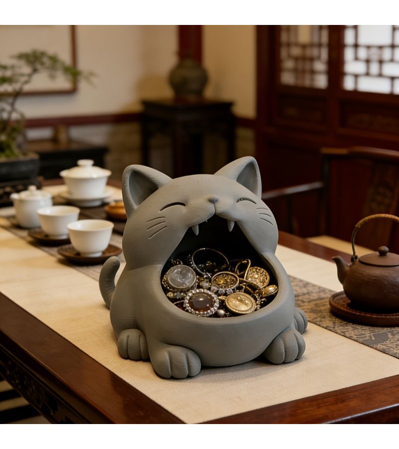 Black Cat Yawn Bowl Jewelry Storage Tray Desktop Organizer - Image 4