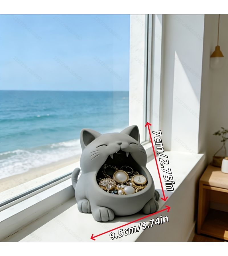 Black Cat Yawn Bowl Jewelry Storage Tray Desktop Organizer - Image 3