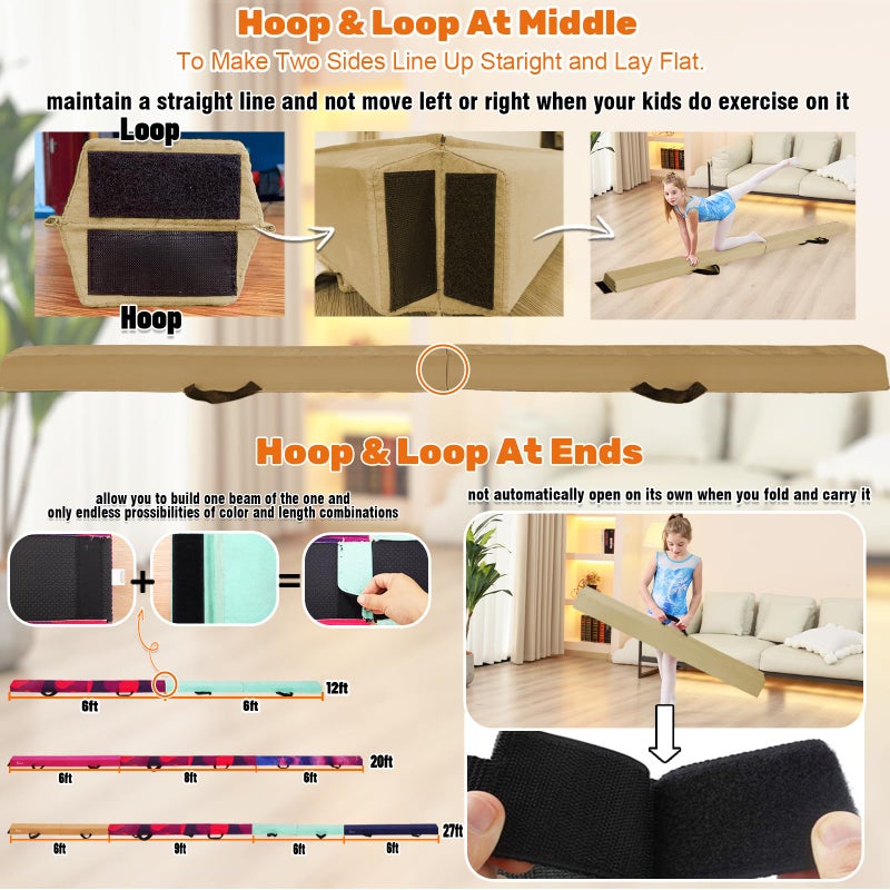 Marfula 6 FT / 8 FT / 9 FT Folding Gymnastics Beam Foam Balance Floor Beam - Extra Firm - Suede Cover - Anti Slip Bottom with Carry Bag For Kids/Adults Home Use - Image 3