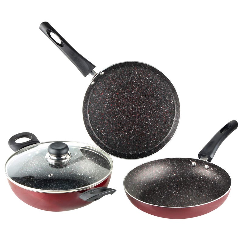 VINOD Vinod Supreme Plus Non Stick Cookware Set of 3 | Frypan, Kadai with lid, and Dosa Tawa | 5-Ply Aluminum Layer (3mm Thick) | Gas and Induction Base | 2 Year Warranty - Image 1