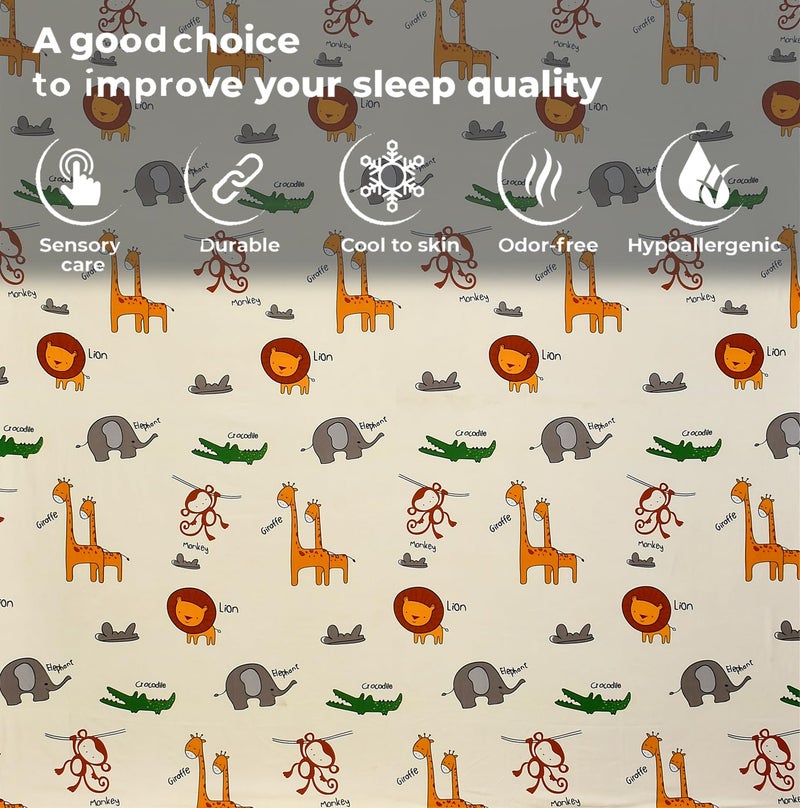 FRESH FROM LOOM Glace Cotton Wrinkle Free Soft Hypoallergenic Bed Sheet with 2 Pillow Cover,Cartoon Printed,Double Bed King Size Bedsheet for Kids Room Boys Girls(90x95 Inches/Cream/Animal),144 TC - Image 3