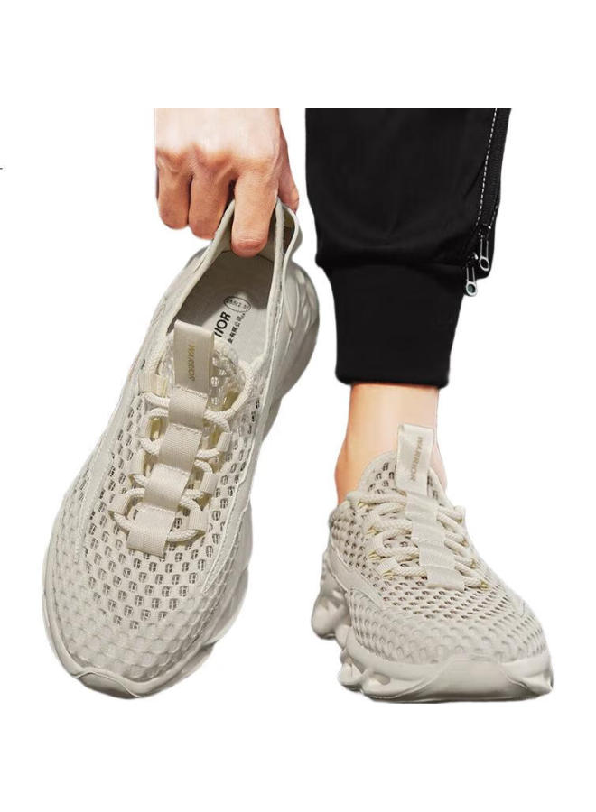 Pull Back Warrior Men'S Breathable Running Shoes Comfortable Hollow Casual Shoes 3348 Beige Size 39 - Image 2