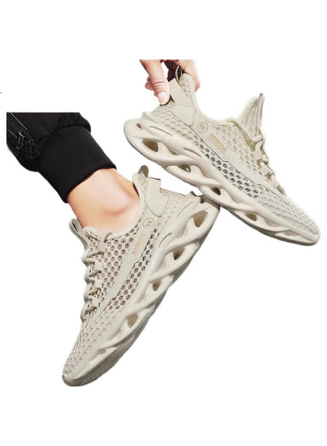 Pull Back Warrior Men'S Breathable Running Shoes Comfortable Hollow Casual Shoes 3348 Beige Size 39 - Image 1