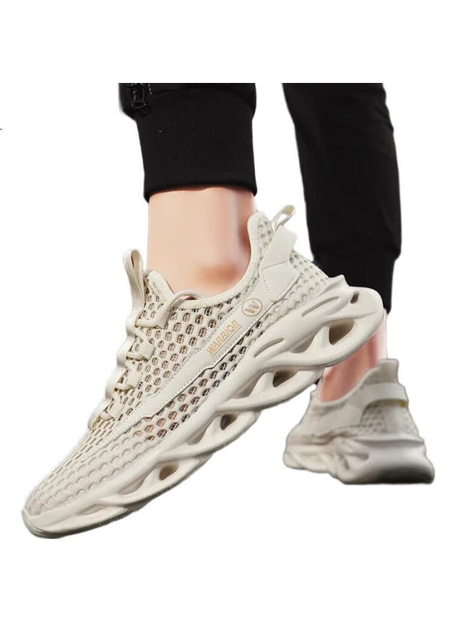 Pull Back Warrior Men'S Breathable Running Shoes Comfortable Hollow Casual Shoes 3348 Beige Size 39 - Image 3