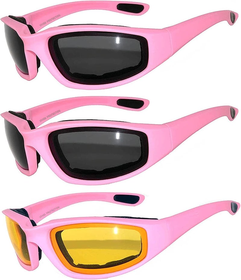 OWL 3 Pack Motorcycle Riding Glasses, Padded Sport Sunglasses, Assorted Colors for Men and Women - Image 1
