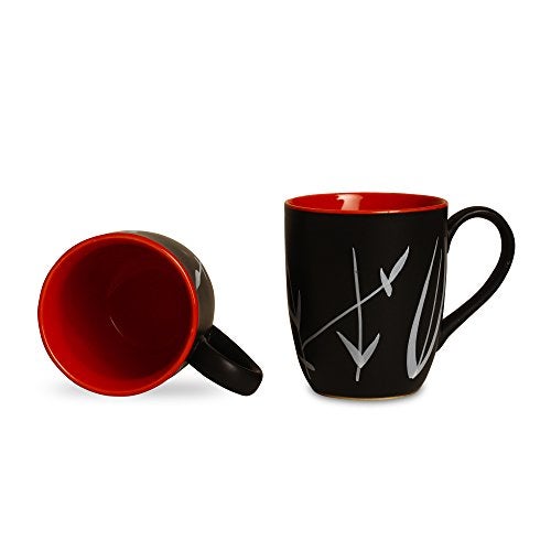 Caffeine Ceramic Stoneware Handmade Black & Red Leaf Coffee Mug(2 PC) - Image 1