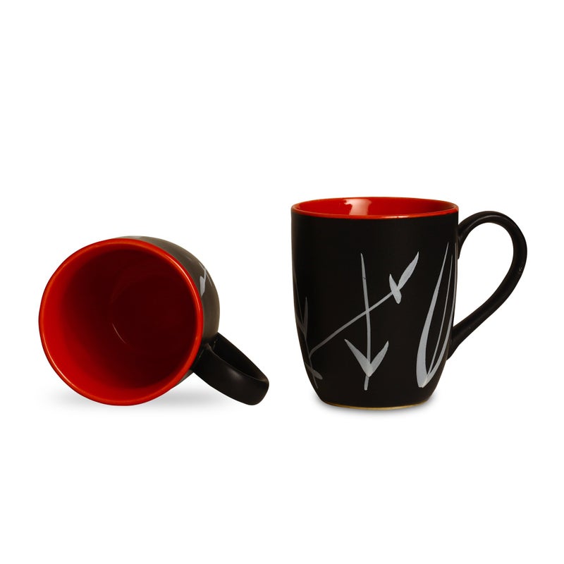 Caffeine Ceramic Stoneware Handmade Black & Red Leaf Coffee Mug(2 PC) - Image 5