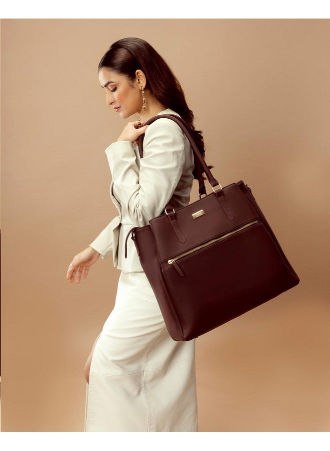 Strokes by Namrata Mehta Aspire Tote Bag | Fits 16" Laptop | Vegan Leather (Mahogany Mystique) - Image 2