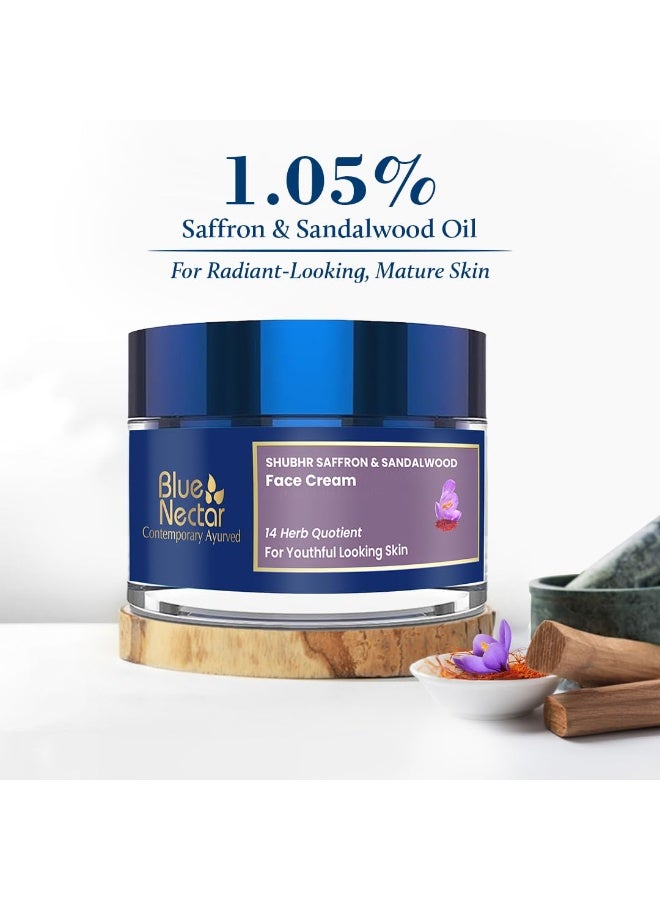 Blue Nectar Shubhr Saffron & Sandalwood Cream for Women | Ayurvedic Alternate to Retinol Face Cream for Fine Lines & Wrinkles | Day & Night Moisturizer for Oily & Dry Skin (14 Herbs, 50g) - Image 3