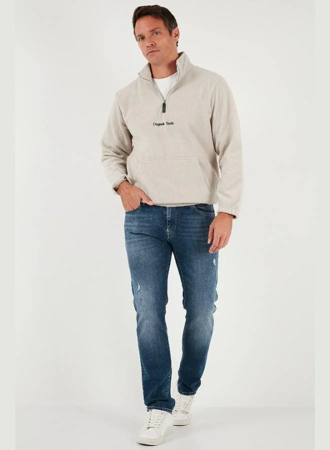 بوراتي سويت شيرت رجالي بياقة واقفة وسحاب نصي من بوراتي