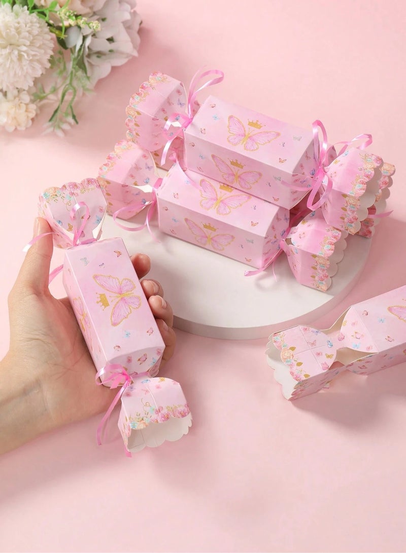 Eid gifts 6 boxes 8*20cm with a pink butterfly design, foldable with an elegant ribbon, ideal for gifts and giveaways for children on Eid, birthdays, and nature lovers. - Image 1