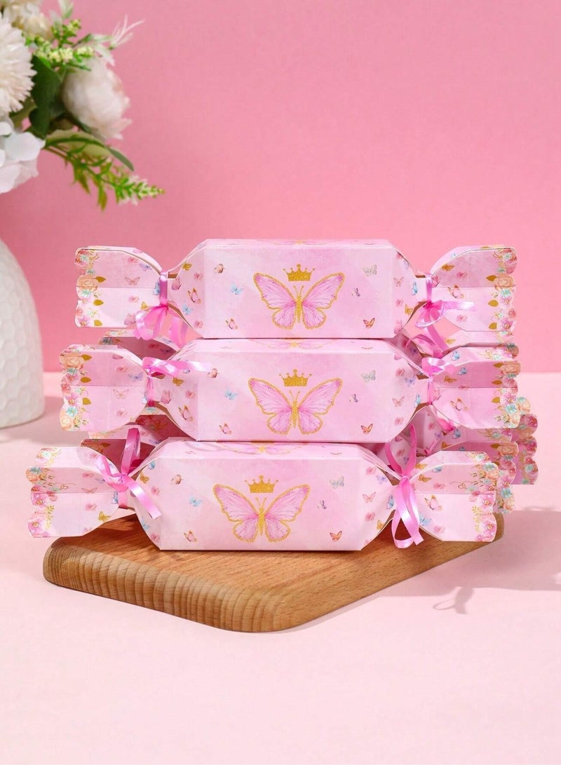 Eid gifts 6 boxes 8*20cm with a pink butterfly design, foldable with an elegant ribbon, ideal for gifts and giveaways for children on Eid, birthdays, and nature lovers. - Image 2