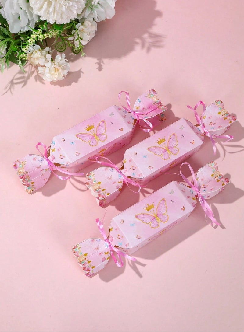 Eid gifts 6 boxes 8*20cm with a pink butterfly design, foldable with an elegant ribbon, ideal for gifts and giveaways for children on Eid, birthdays, and nature lovers. - Image 4