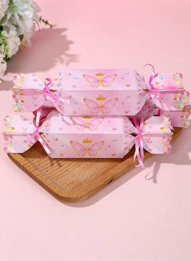 Eid gifts 6 boxes 8*20cm with a pink butterfly design, foldable with an elegant ribbon, ideal for gifts and giveaways for children on Eid, birthdays, and nature lovers. - Image 3