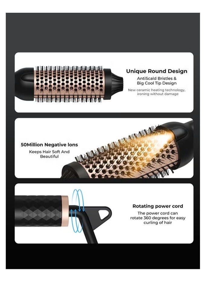 3-in-1 Thermal Brush Hair Curler & Straightener – Ionic Ceramic Heated Round Brush with LCD Display, Dual Voltage Curling Comb for Travel - Image 4