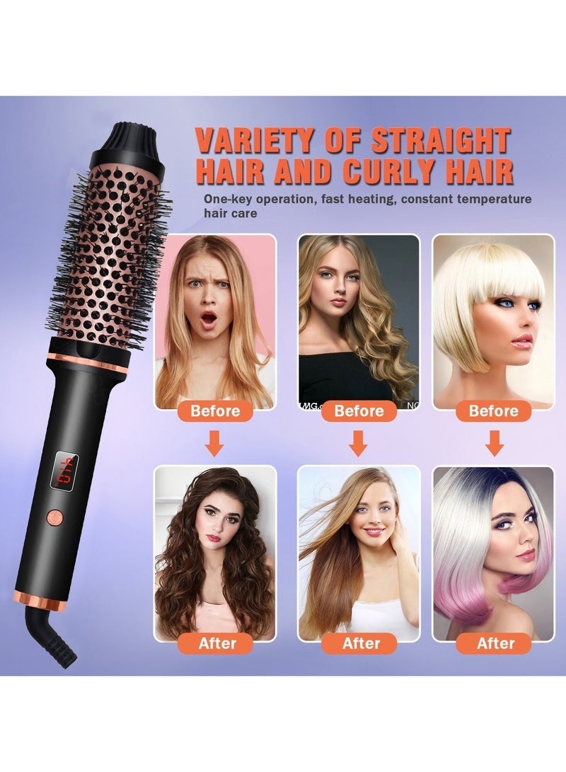 3-in-1 Thermal Brush Hair Curler & Straightener – Ionic Ceramic Heated Round Brush with LCD Display, Dual Voltage Curling Comb for Travel - Image 3