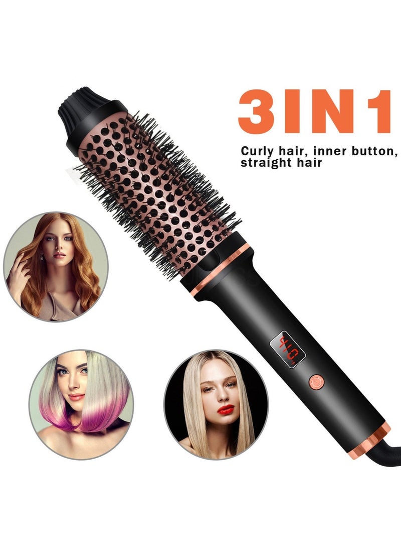 3-in-1 Thermal Brush Hair Curler & Straightener – Ionic Ceramic Heated Round Brush with LCD Display, Dual Voltage Curling Comb for Travel - Image 1